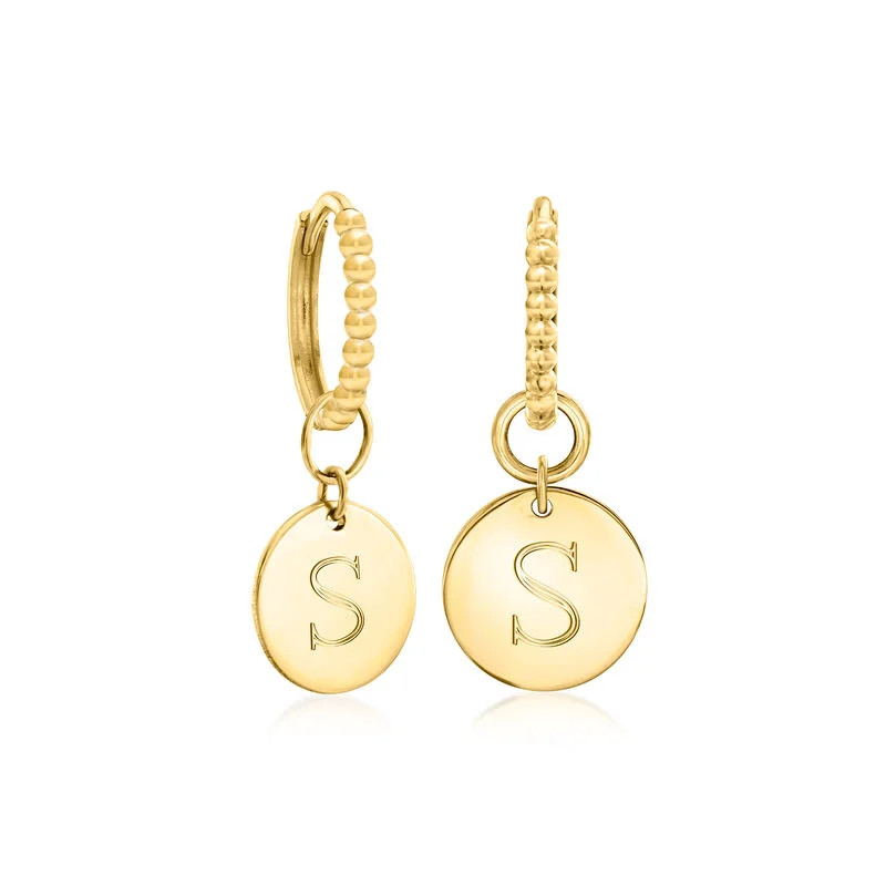 Italian 14kt Yellow Gold Personalized Disc Hoop Charms | Ross-Simons