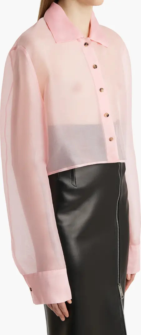 Jasen Silk Organza Crop Button-Up Shirt | Nordstrom