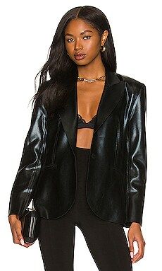 Norma Kamali Single Breasted Jacket in Black Foil from Revolve.com | Revolve Clothing (Global)