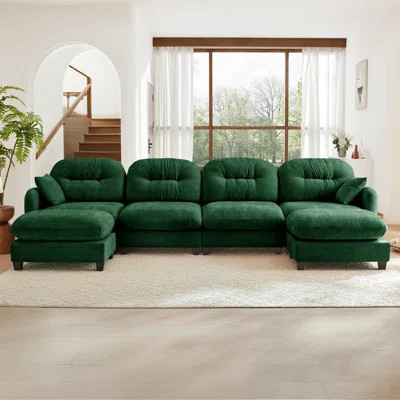 Modular U Shaped Sectional Couch with Ottoman, Soft Chenille Fabric, Tufted Cushion Backrest, High-Density Foam, Elegant Armrests, Easy Install for Be | Wayfair North America