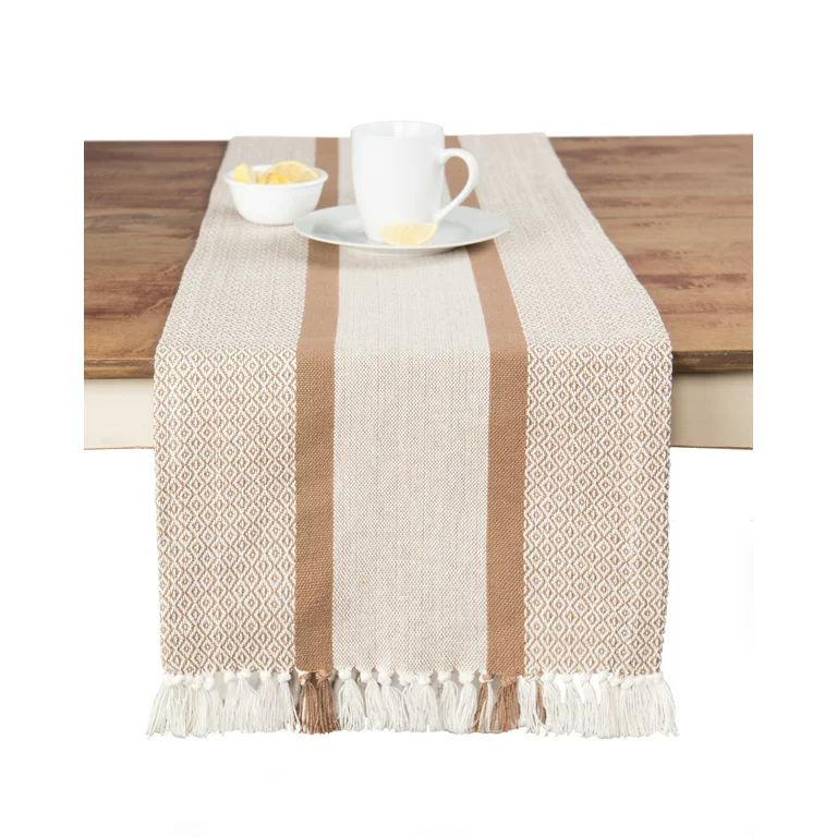 Sticky Toffee Cotton Woven Table Runner with Fringe, Traditional Diamond, Tan, 14 in x 72 in | Walmart (US)