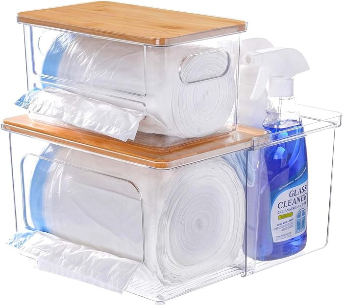 Trash Bag Dispenser Holder - 3 in 1 Acrylic Plastic Garbage Bag Pantry Organizer, Clear Large Lau... | Amazon (US)