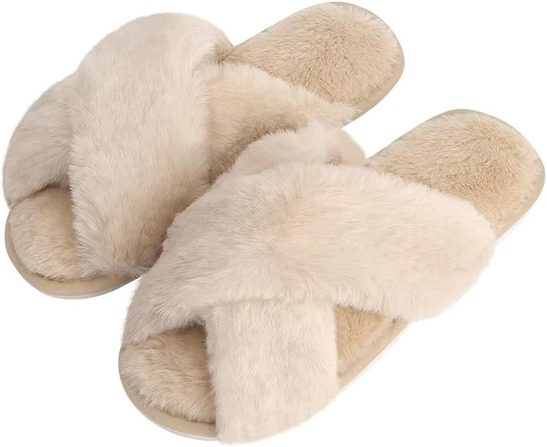 DOIOWN Women's Fuzzy Slippers Memory Foam Cute House Slippers Plush Fluffy Furry Open Toe Home Sh... | Amazon (US)
