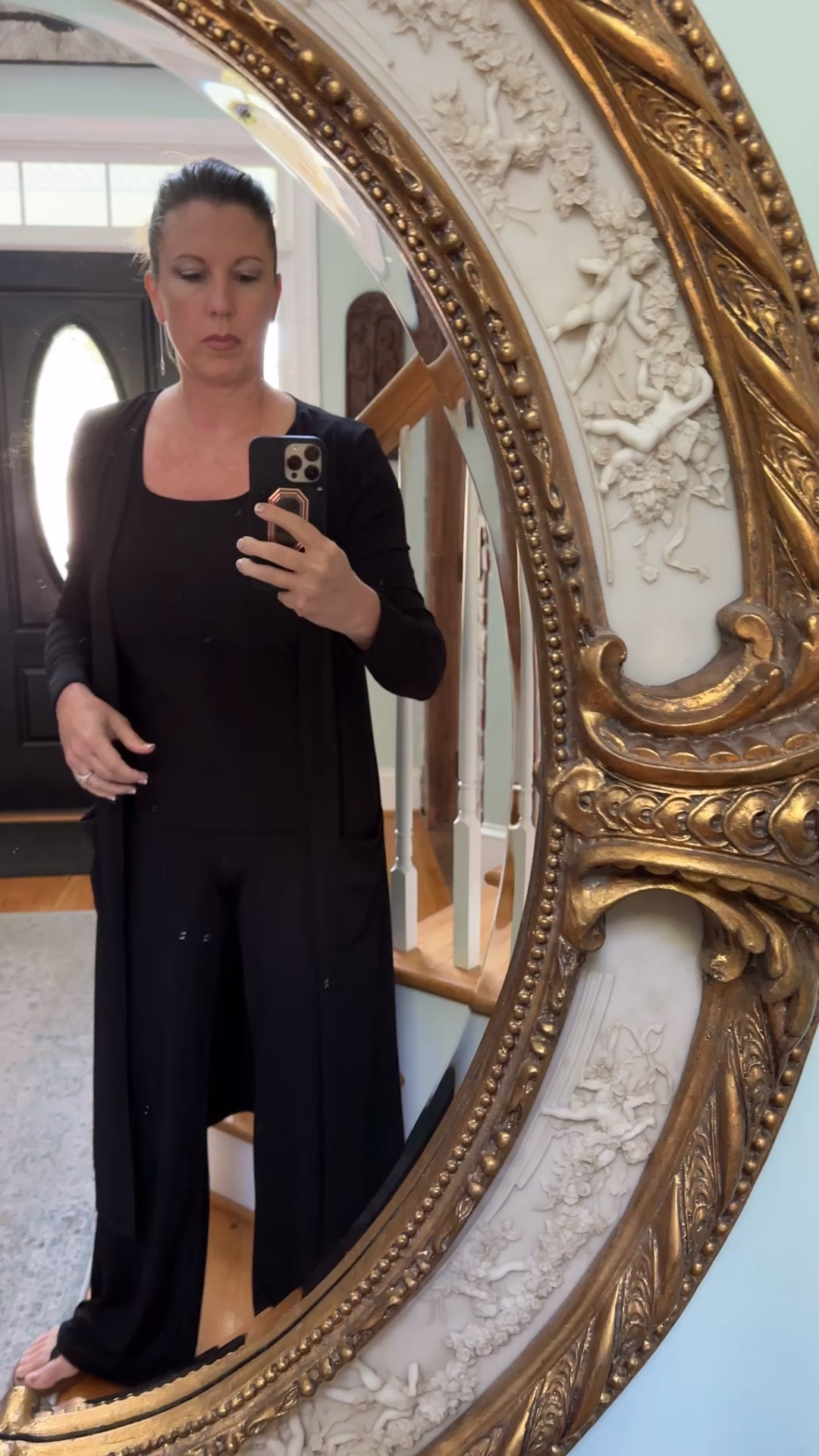 What’s the dressy version of yoga pants?
This is it: for my spoonie friends and homebody’s!  Comfy, stretchy, swingy and flattering for that extra around the mid section.  Medium outfit on 5’7 155, Classic body type with large bust and no butt.  Most comfortable, favorite bra on the planet (I have six) large size for 38DD.  Sandals in a 9.  I felt absolutely beautiful on our night out but still long, lean, and mysterious ❤️

#LTKfindsunder100 #LTKover40 #LTKstyletip