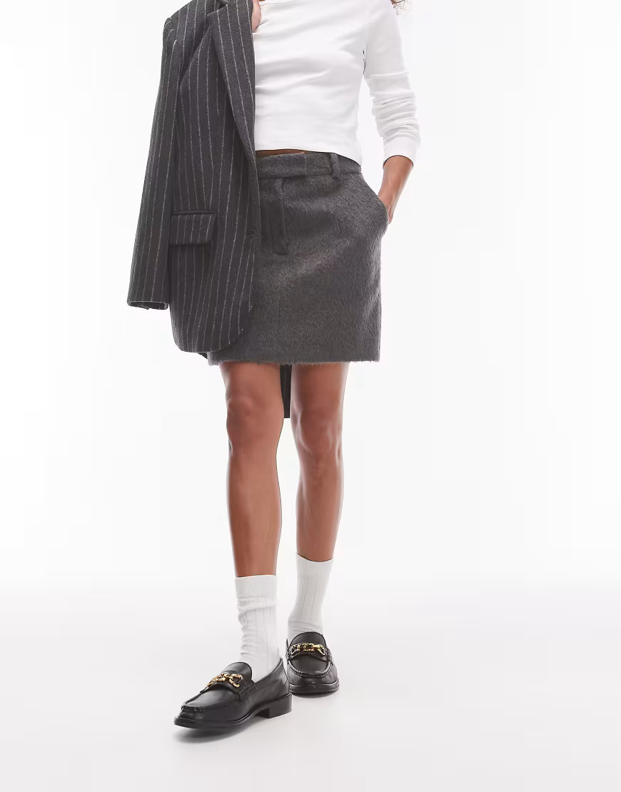 Topshop brushed mini skirt in gray - part of a set | ASOS (Global)