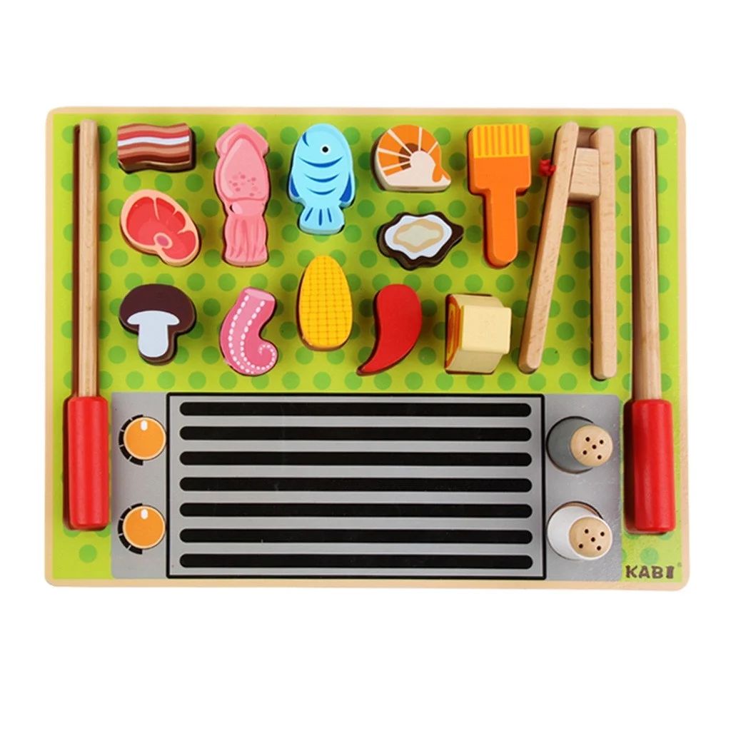 Felirenzacia Kids Wooden Barbecue Set Pretend Play Cooking Playset Toddler Wood Food Toys | Walmart (US)