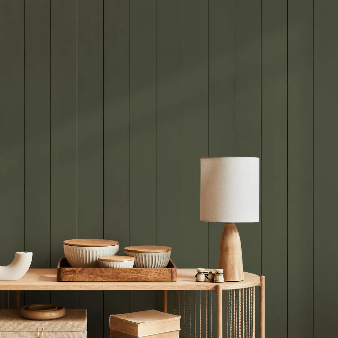 Wood Panel Wallpaper with Vertical Slats in Olive Green and Black - E564 | Etsy (US)