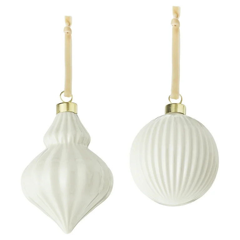 4 Count White Ceramic Christmas Ornaments, by My Texas House | Walmart (US)
