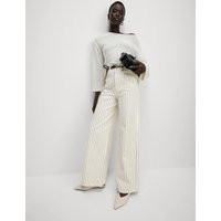 M&S Pure Cotton Striped Wide Leg Trousers White Mix | Marks & Spencer (UK)
