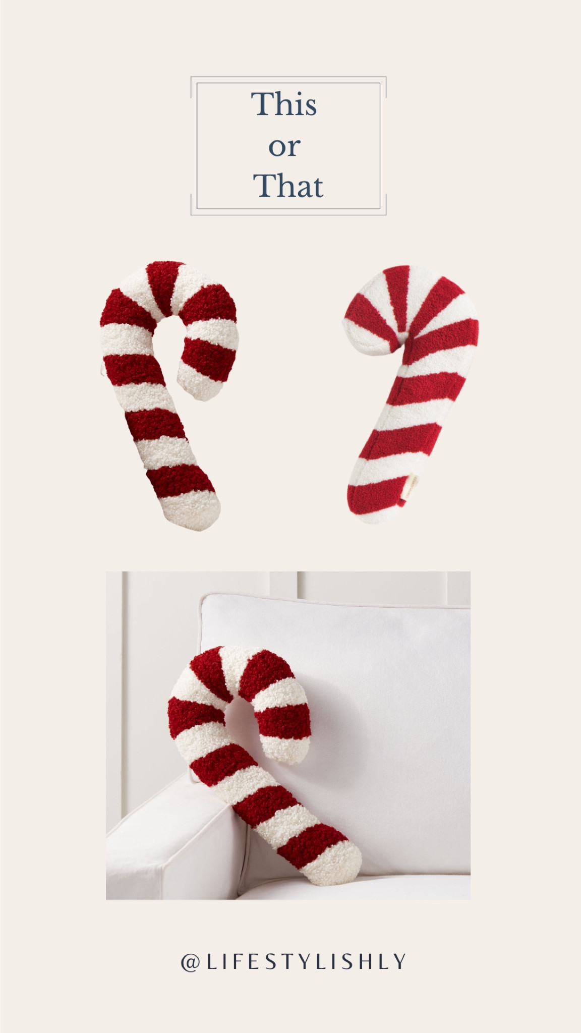 Candy cane sherpa pillows