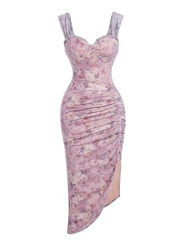 Floerns Women's Floral Asymmetrical Dress Slit Elegant Cocktail Cami Midi Dresses L Pink | Amazon (US)