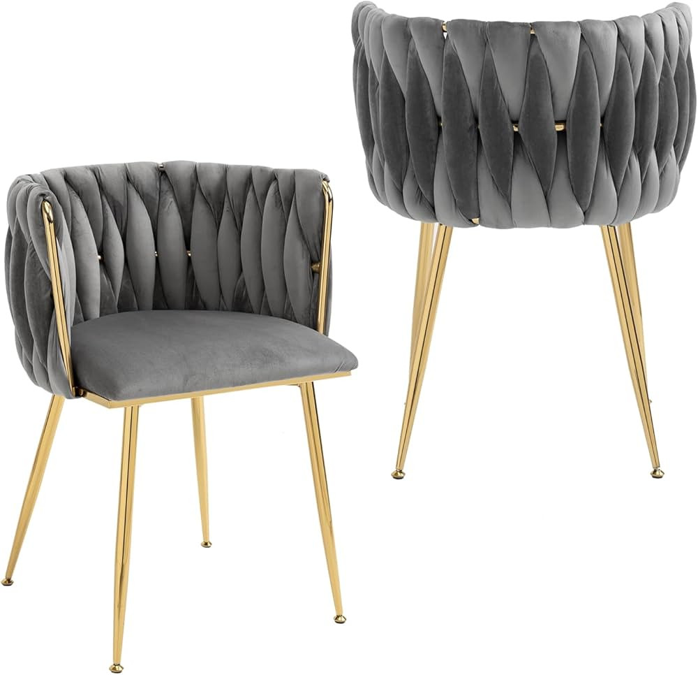 Nrizc Woven Dining Chairs Set of 2, Velvet Upholstered Dining Chairs with Gold Metal Legs, Modern... | Amazon (US)