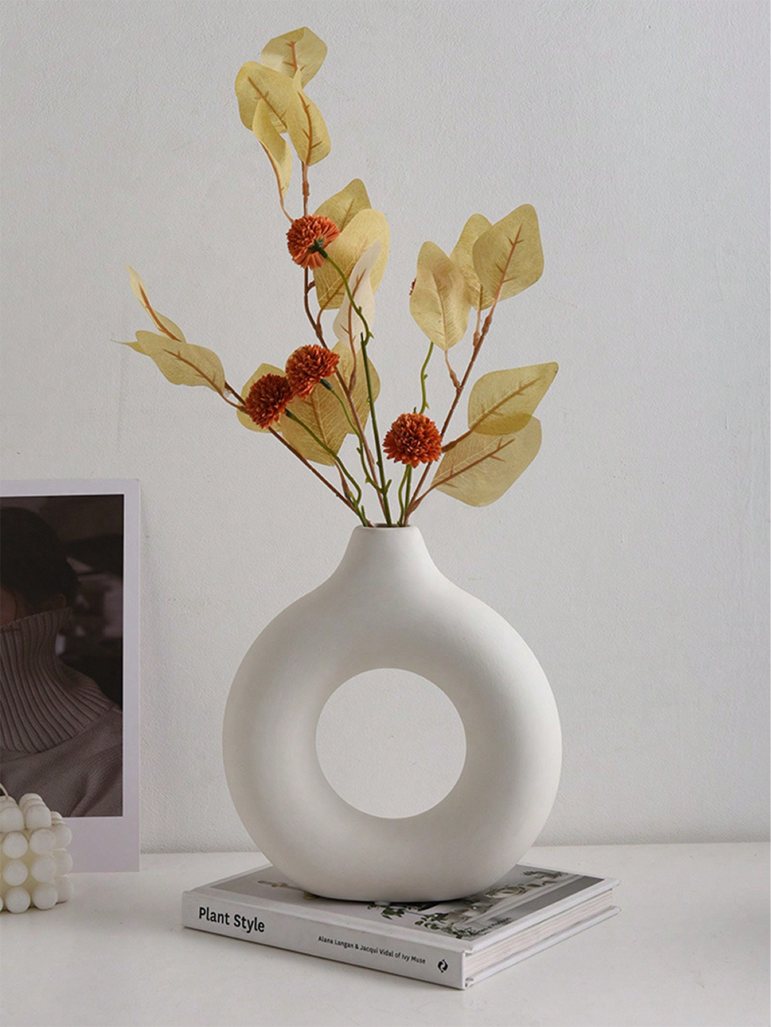 Plastic donut shaped flower vase, modern simplistic circle vase ornament, ceramic-like base, creative home decor crafts for living room  

#LTKHome #LTKSaleAlert #LTKFindsUnder50