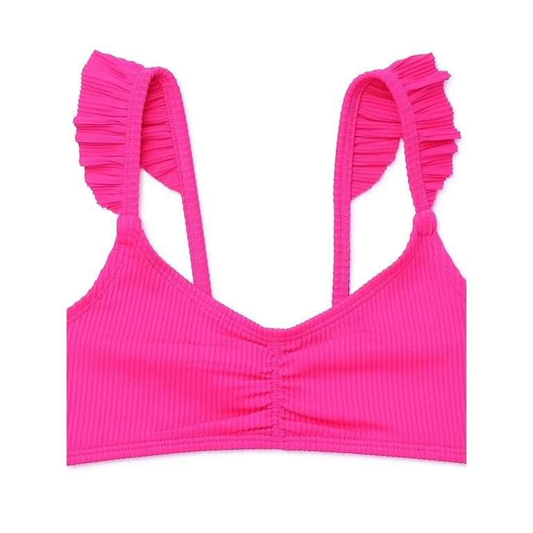 Wonder Nation Girls Ribbed Ruffle Strap Bikini Swimsuit with UPF 50, Sizes 4-18 & Plus | Walmart (US)