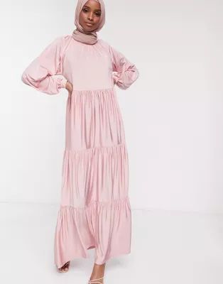 ASOS DESIGN maxi smock dress with tiering in pink | ASOS (Global)