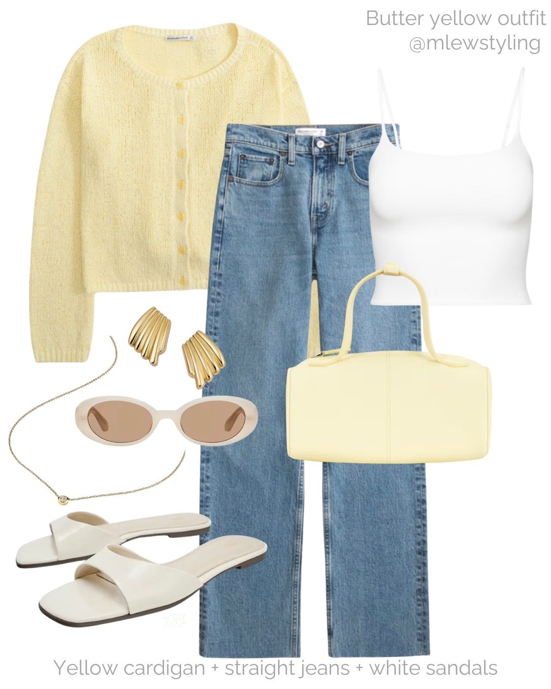 Yellow cardigan + straight jeans + slide sandals 💛

Tags: butter yellow spring outfit formula, capsule wardrobe, Abercrombie denim, white sandals, freja nyc yellow bag, cream sunglasses, gold earrings, white cami, pale yellow sweater

#LTKjeans #LTKbag #LTKshoes