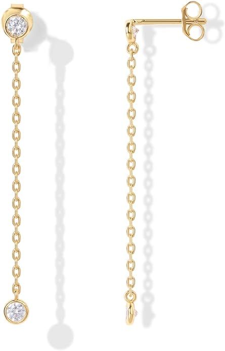 PAVOI 14K Gold Plated Sterling Silver Post Station Linear Earrings | Simulated Diamond BTY Drop E... | Amazon (US)