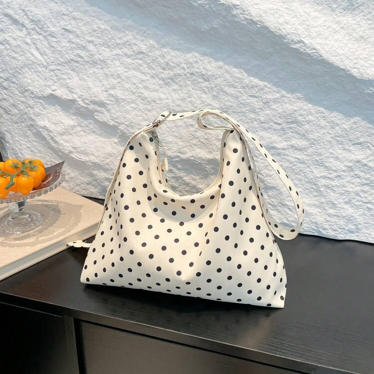 Women's Sling Bag - Fashionable Polka Dot Crescent Shaped Fabric Tote | SHEIN