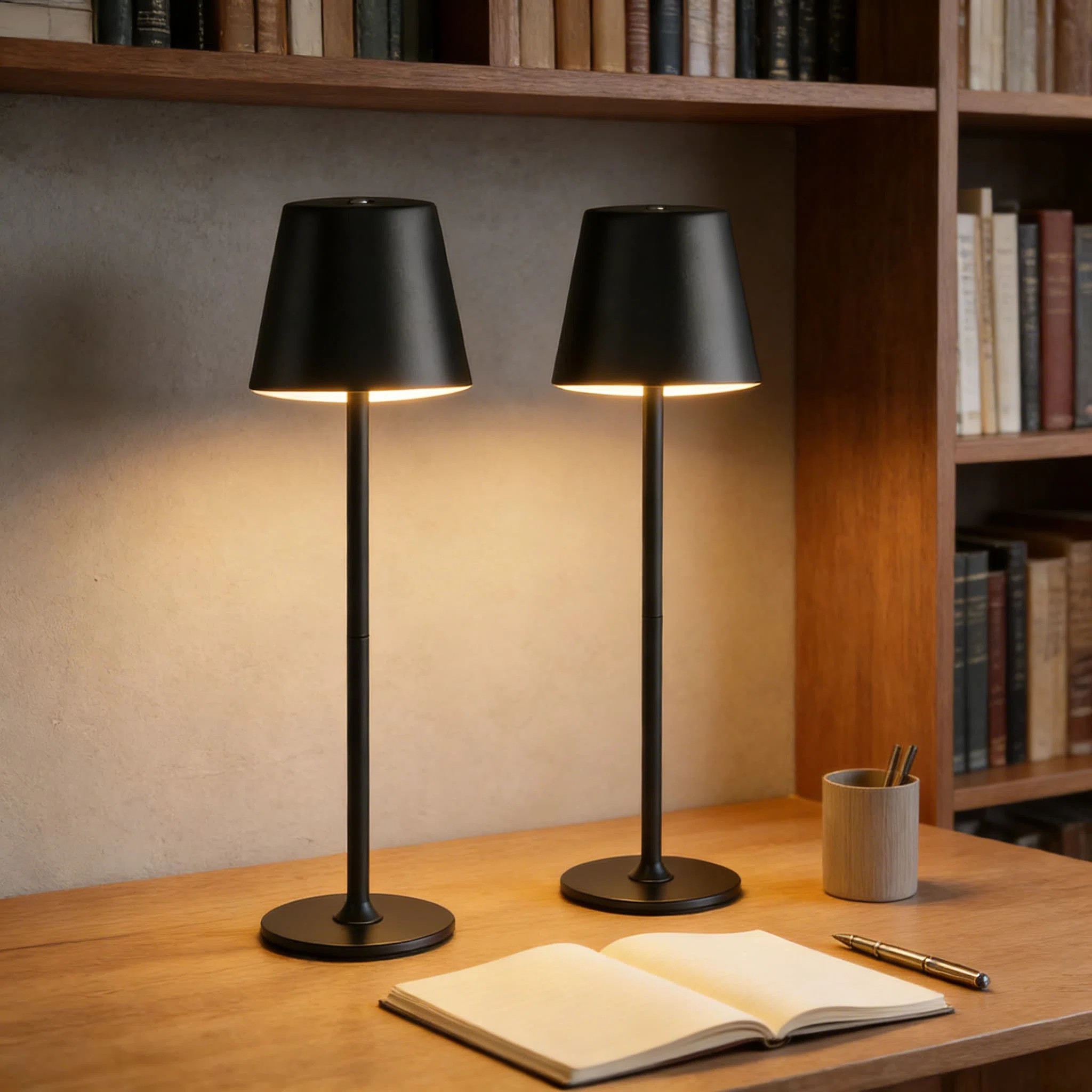 Cordless Rechargeable LED Table Lamp Set, Touch Dimmable Night Light With Dual Battery, Full Meta... | Wayfair North America