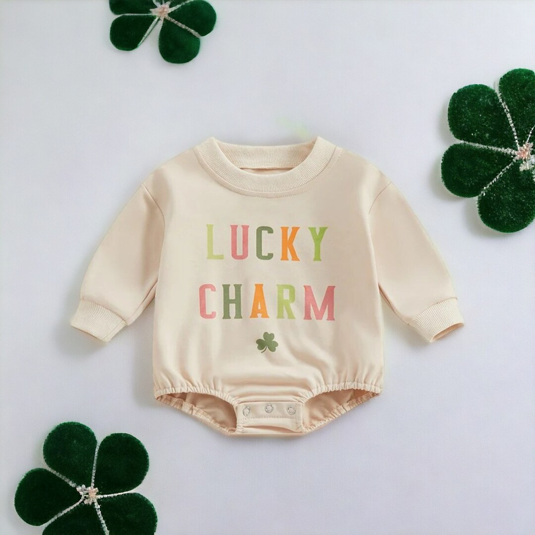 Lucky Charm Baby Romper, St Patrick's Day Bodysuit, Natural Irish Baby Outfit, Light Mauve Baby R... | Etsy (US)