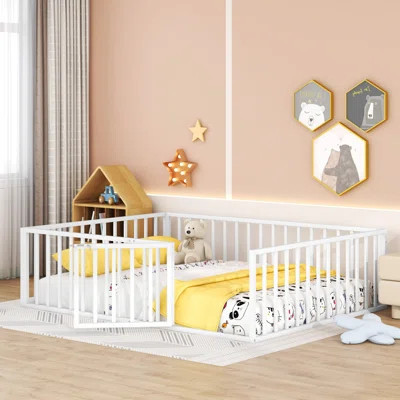 Metal Floor Bed Frame With Fence And Door | Wayfair North America