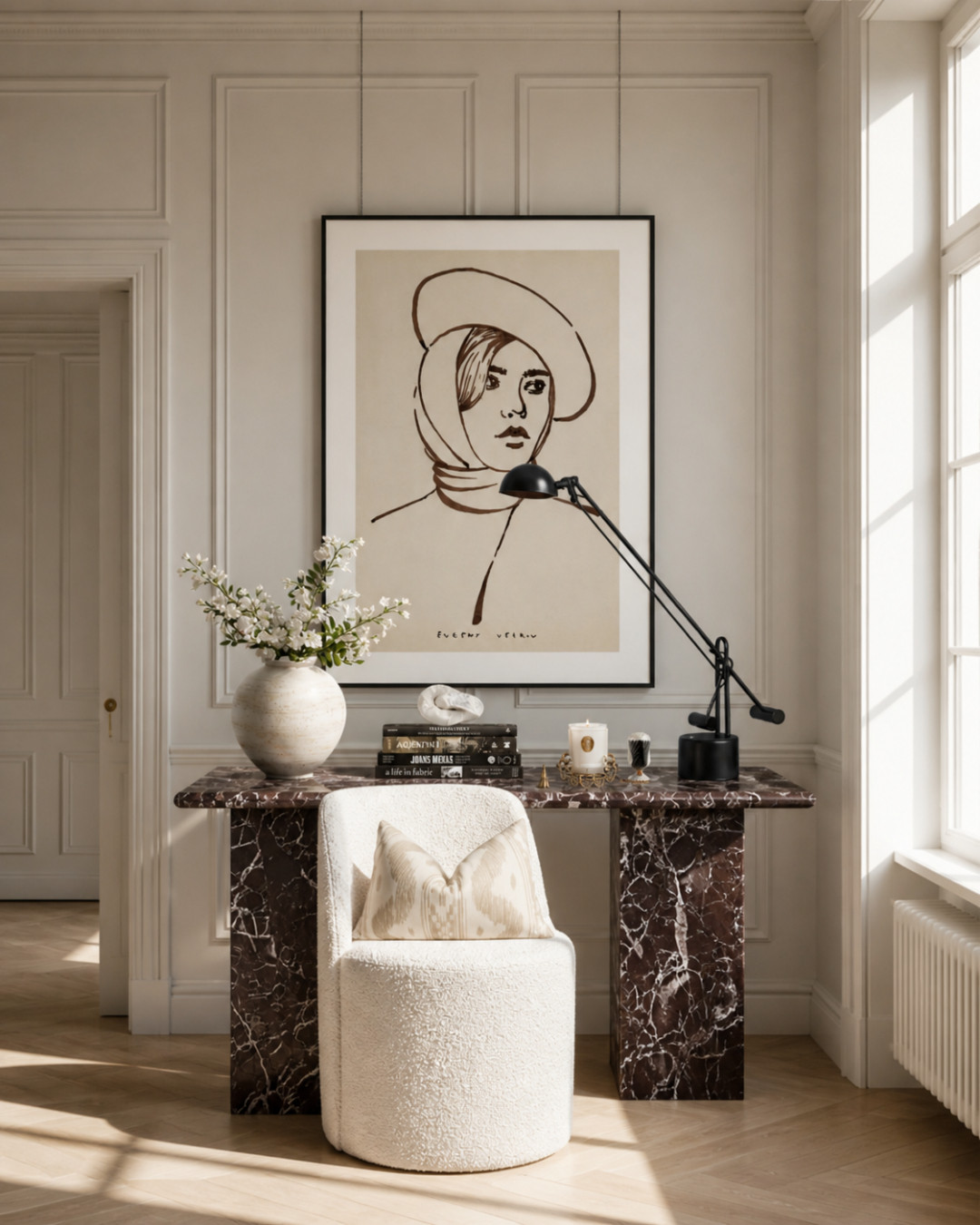 A small space can still make a big impact. ✨

This setup is proof that you don’t need a full room makeover to create something that feels elevated. A statement console, oversized artwork, warm marble tones, and one sculptural chair instantly turn this corner into a moment.

What makes it work is the contrast — rich dark stone against soft neutrals, clean panel molding paired with organic textures, and modern lighting layered with classic architecture.

If a space in your home feels empty or forgotten, start with just a few strong pieces instead of filling it with more decor.

Sometimes one well-designed corner changes the entire feel of a home. ✨ 

 #LTKHome