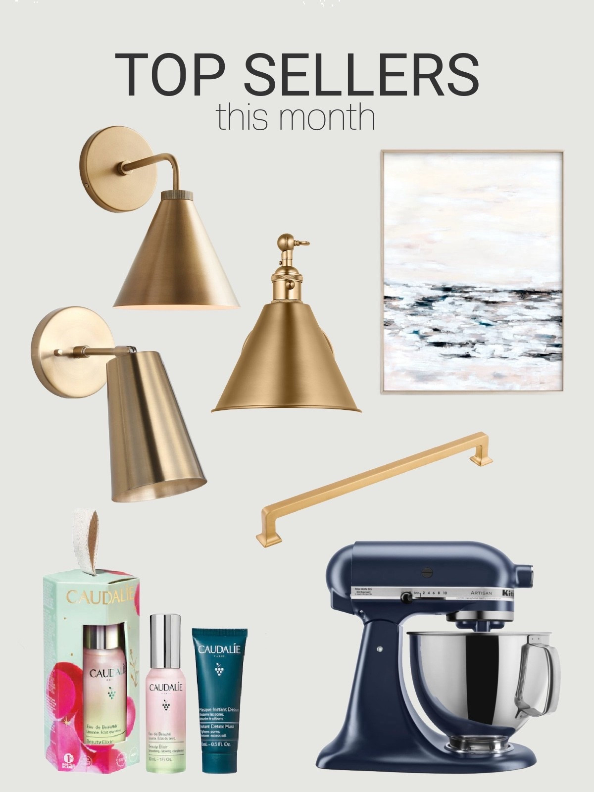 December’s Top Sellers! These are the pieces you’re loving most right now. Brass sconces add a touch of warmth to any space. This abstract art from Minted is calming and serene. The oversized brass pulls we installed in our butler’s pantry continue to be a favourite. Snag this Caudalie gift set while it’s still on sale. Treat yourself to a Kitchenaid mixer if you still don’t have one. Many of these selections are currently on sale!

#LTKHome #LTKSaleAlert