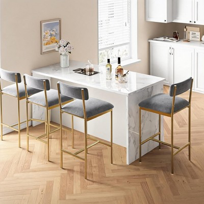 Bar Stools Set of 4 with Footrest – 25.5" Upholstered Gold Bar Chairs with Back, Counter Height Barstools for Kitchen Island Counter, Gray-Gold | Target