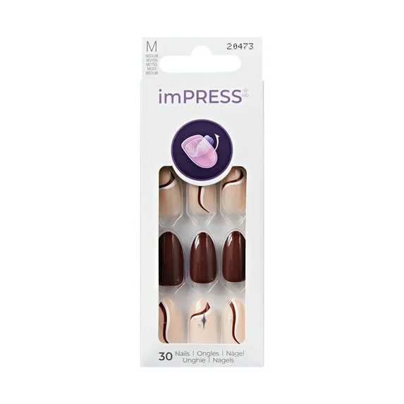 KISS imPRESS Design  Press on Nails, Better Me, Brown, Medium Almond, 30 Count | Walmart (US)