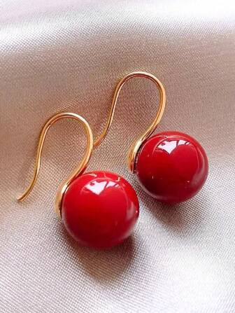1 Pair Vintage Faux Pearl Red Copper Earrings, Suitable For Women For Daily Wear And Festivals | SHEIN
