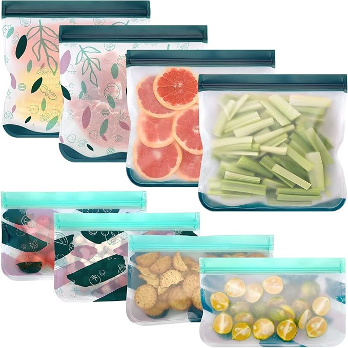 8-Pack Reusable Freezer Bags Silicone, Reusable Sandwich Bags and Reusable Snack Bags for Kids Tr... | Amazon (US)