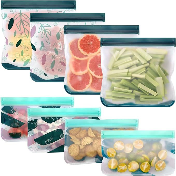 8-Pack Reusable Freezer Bags Silicone, Reusable Sandwich Bags and Reusable Snack Bags for Kids Tr... | Amazon (US)