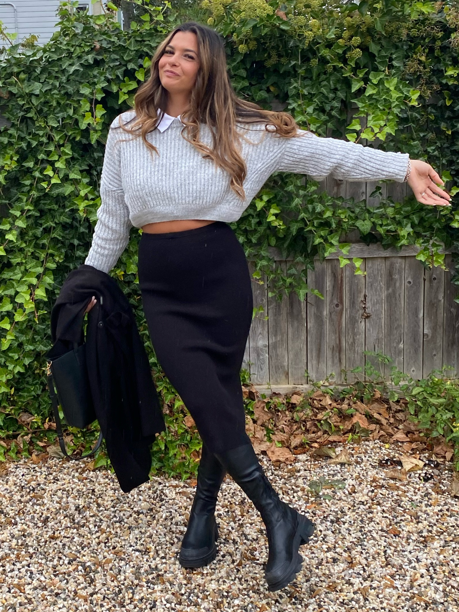 Fall outfit : work outfit : workwear 
MIDI skirt , black chunky boots , Chelsea boots , crop button up 

#LTKstyletip #LTKSeasonal #LTKworkwear