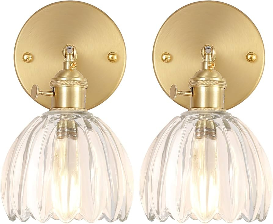 Vintage Wall Sconces Set of 2 with Transparent Tulip Glass Lampshade 180 Degree Adjustable Brass ... | Amazon (US)