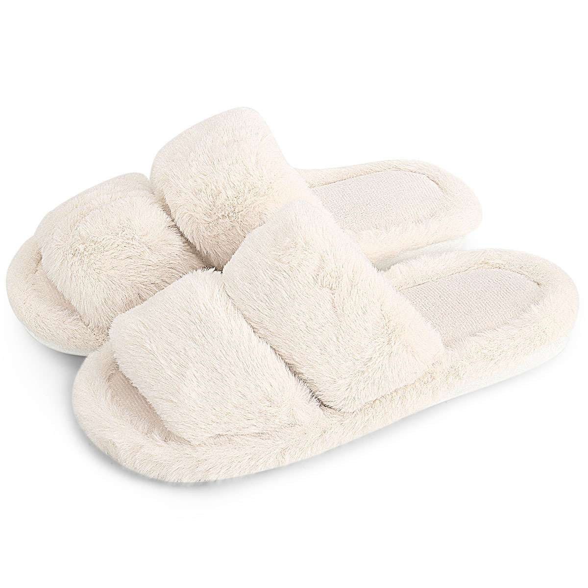 Spencer Women's Slippers Fuzzy Faux Fur Memory Foam Cozy Flat Spa Slide Slippers Comfy Open Toe S... | Walmart (US)