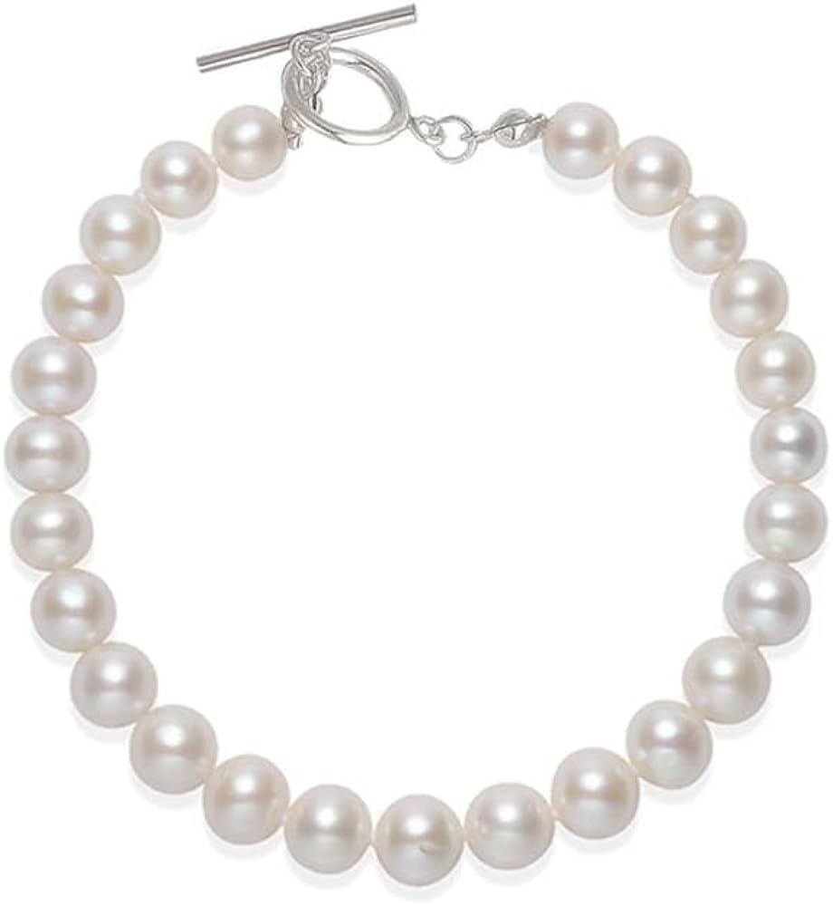 Sterling Silver Natural Pearl Bracelet - 925 Sterling Silver AAAAA+ Quality Real White Freshwater... | Amazon (US)
