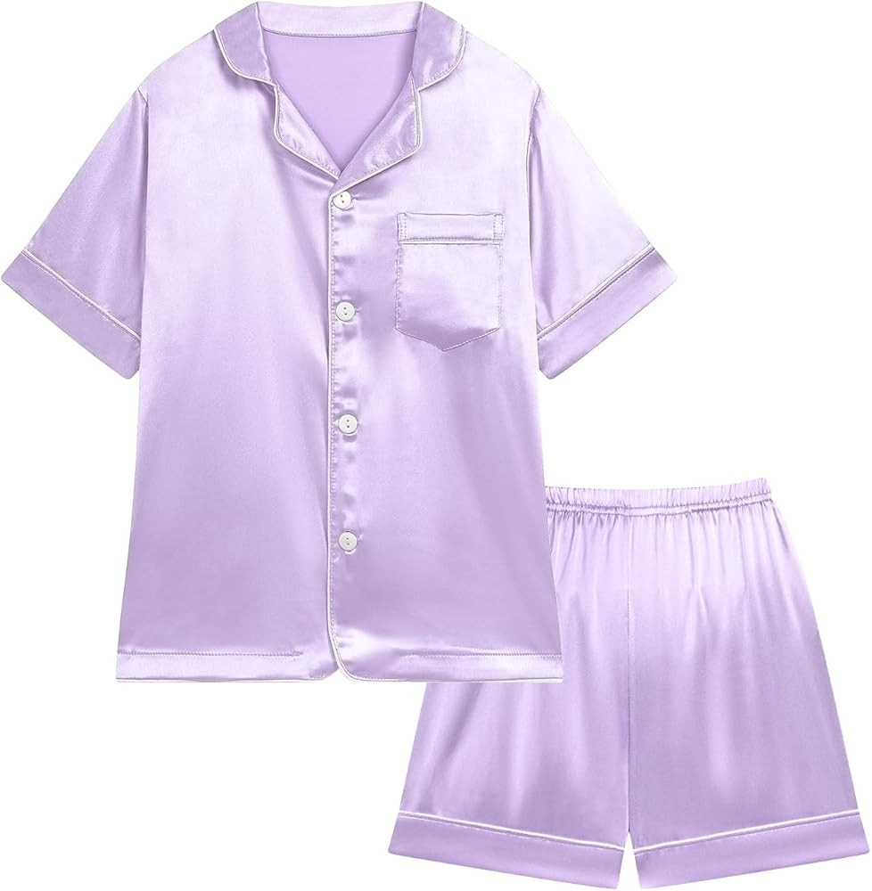 Weixinbuy Pajama Set for Kid Baby Boy Girl Button-up Silk Pajama Sleepwear Nightwear Loungewear C... | Amazon (US)
