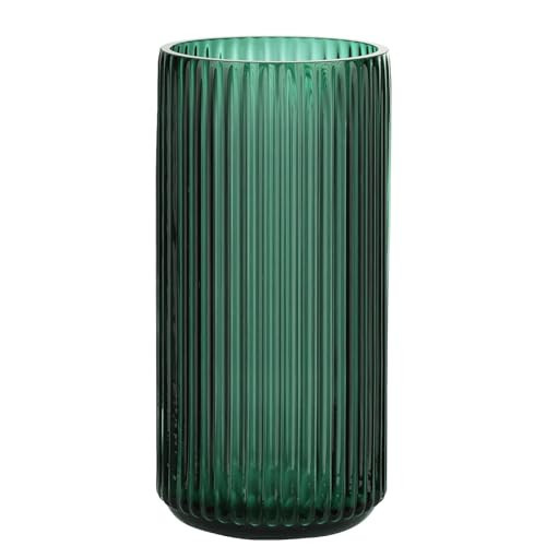 WHJY Cylindrical Green Glass Vase, Vintage Flower Vase, Hand Blown Glass Vase, Decor for Dining Table Centerpiece Décor – 10 inches | Amazon (US)