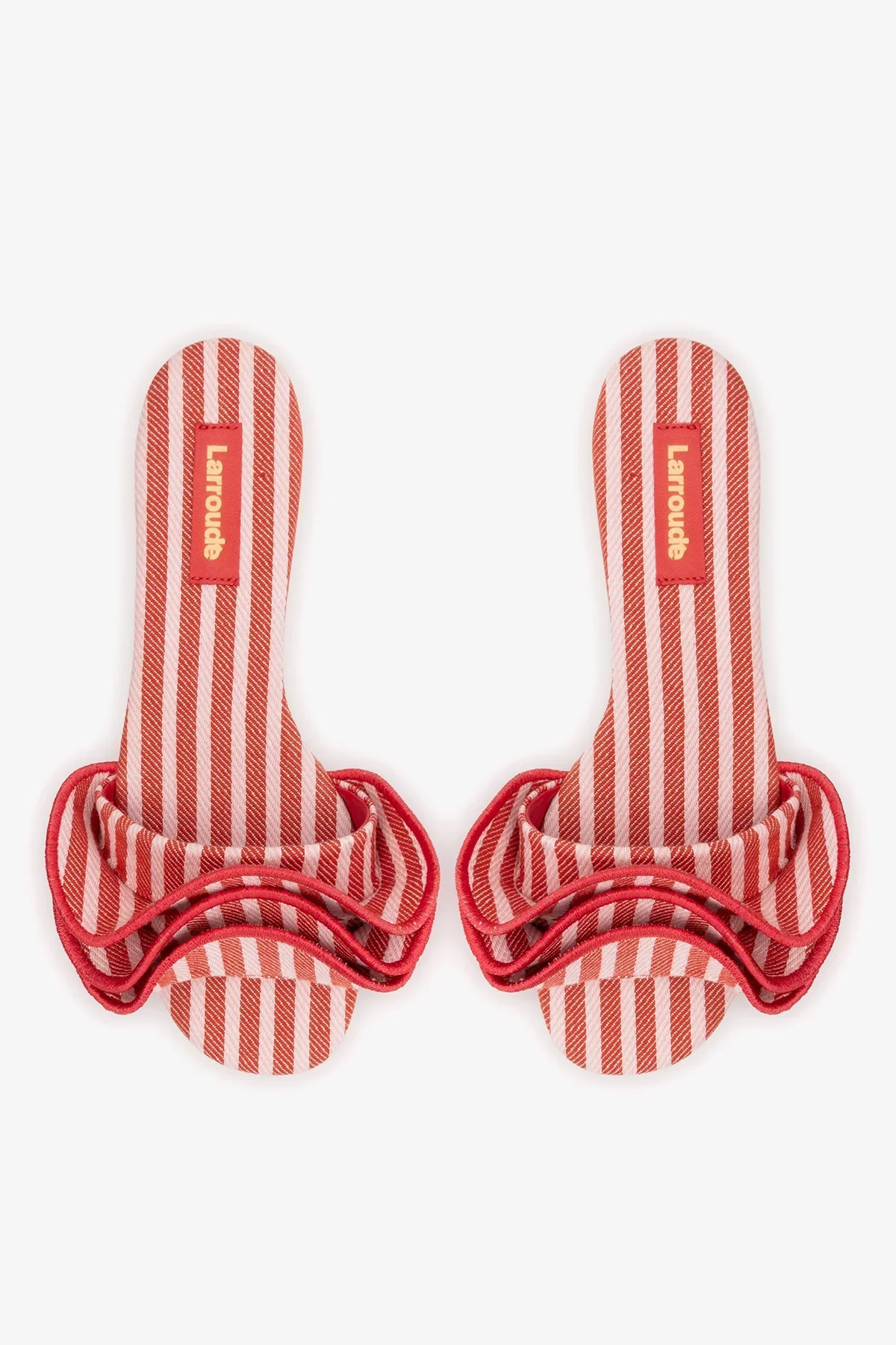 Ivy Ruffle Flat Carmine Striped Canva | Larroude