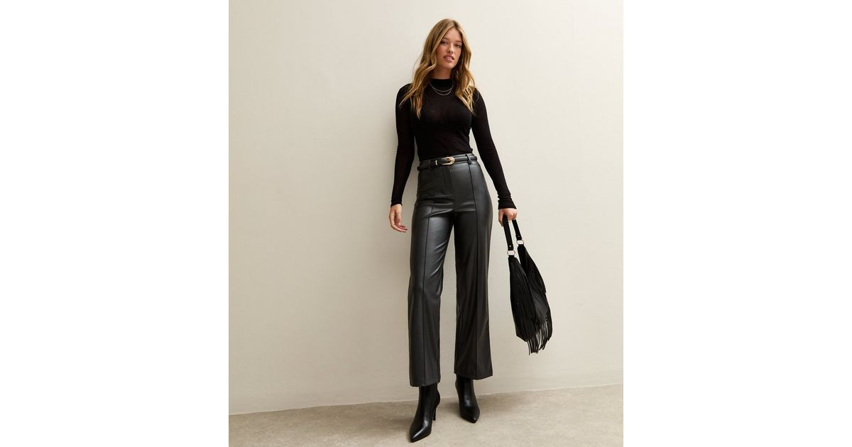 Black Faux Leather Wide Leg Trousers | New Look | New Look (UK)