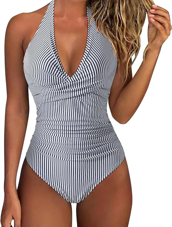 SUUKSESS Women Sexy Tummy Control One Piece Swimsuits Halter Push Up Bathing Suits | Amazon (US)