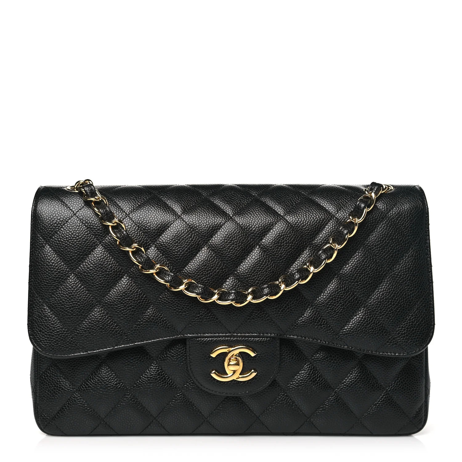 Caviar Quilted Jumbo Double Flap Black | FASHIONPHILE (US)