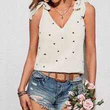 Valentines Day Womens V Neck Tie Front Sleeveless Blouse With Cutout Detail | SHEIN