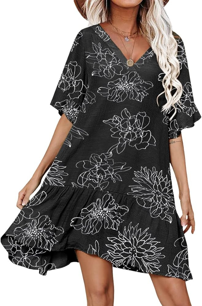 Aoulaydo Womens Swimsuit Coverups Sexy V Neck Bathing Suit Cover Ups Casual Loose Cover Up for Swimw | Amazon (US)