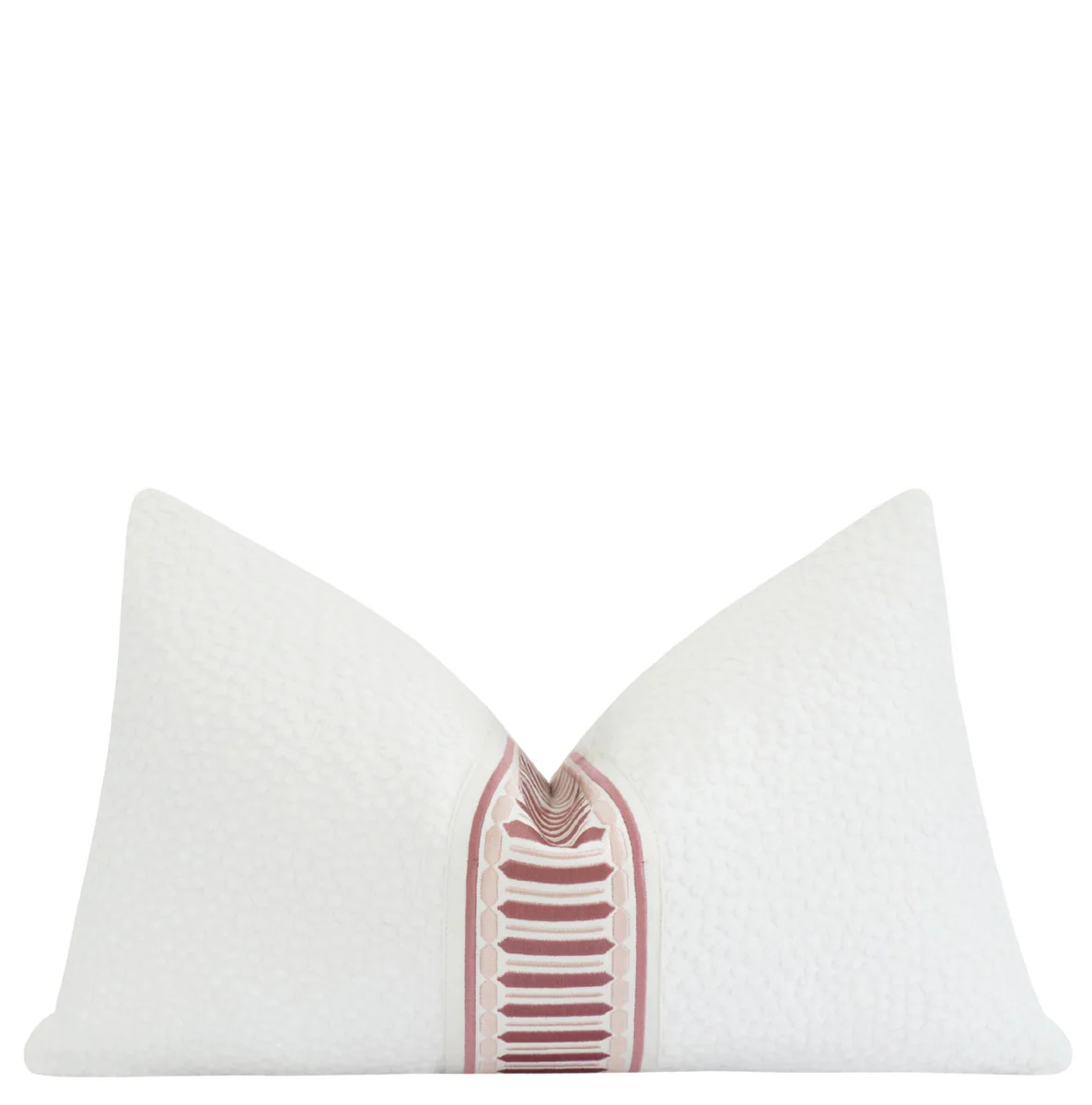 White Dotted Pink Rose Geometric Trim Pillow | Land of Pillows