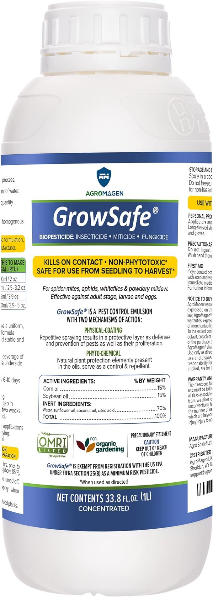 AgroMagen, GrowSafe Bio-Pesticide, Organic Natural Miticide, Fungicide and Insecticide, (2) 33.8 ... | Amazon (US)