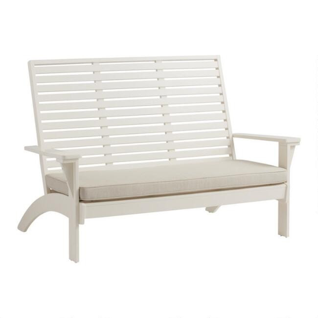 White Wood Kapari Outdoor Bench with Cushion | World Market