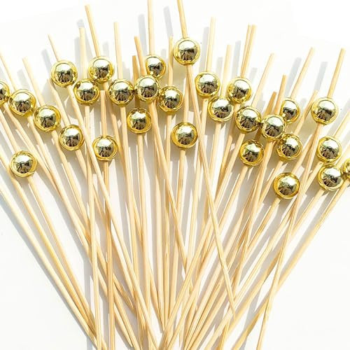 Cocktail Picks,Toothpicks for Appetizers,100 PCS 4.7 Inch Gold Pearl Cocktail Picks for Party Decorations, Decorative Food Picks Fancy Toothpicks for Appetizers, Appetizer Skewers for Charcuterie | Amazon (US)
