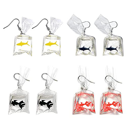 QUPENGXU 4 Pairs Funny Acrylic Goldfish and Shark Earrings Unique Water Bag Shape Dangle Hook Earrings For Women (goldfish) | Amazon (US)