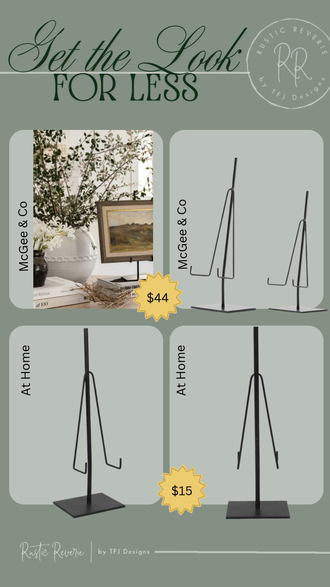 Get the Look for LESS … These EASELs from McGee & Co are exactly what I was looking for, but $44 for one was out of my budget! At Home saved the day with an identical option for just $14.99!! 😱 That’s THREE for the price of one. I plan to pick these up today and I’ll be sure to share! 

splurge save budget friendly studio mcgee art stand display curated home decor frugal shopping

#LTKSaleAlert #LTKHome